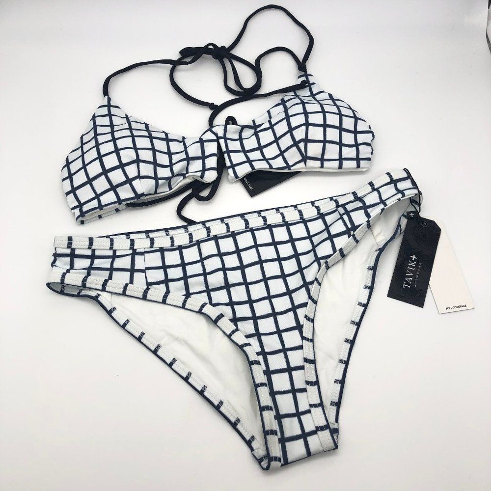 New Tavik White & Blue Grid Bikini - Size S